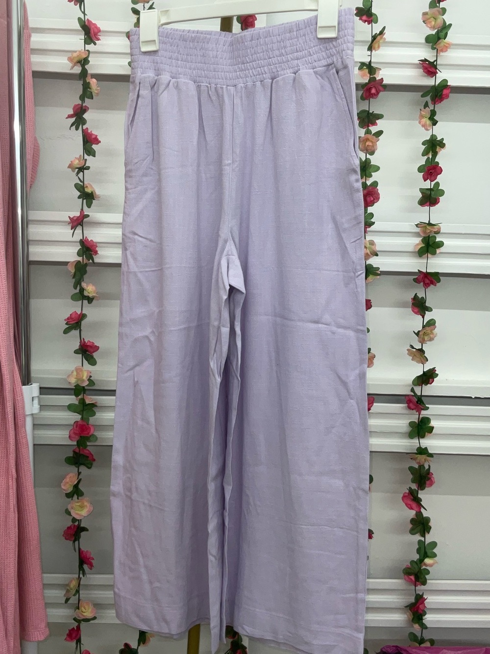 Double Zero Lavender Wide-Leg Smocked Waist Pants